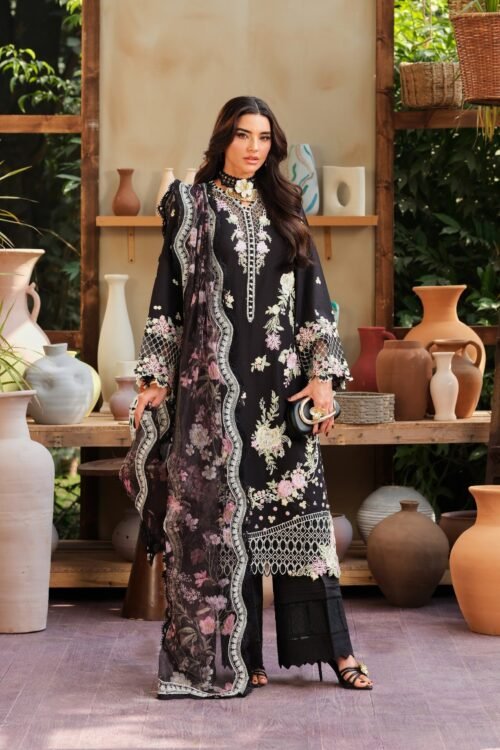 Maryam Hussain | Luxury Lawn 26 Unstitched Formal Festive Wear "Black" | 3pcs.