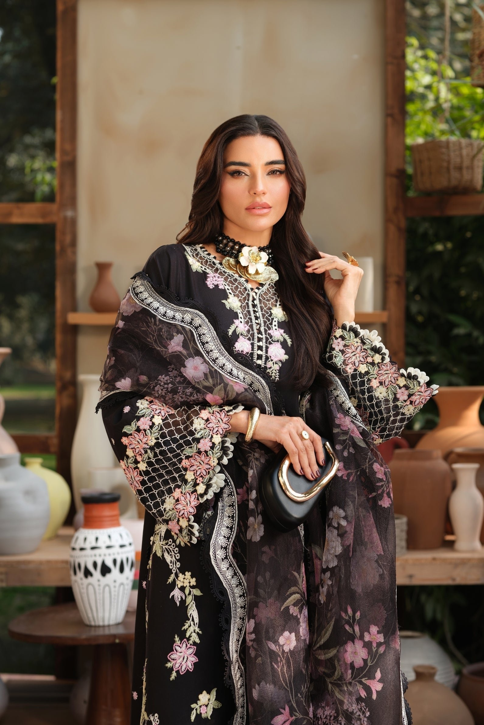 Maryam Hussain | Luxury Lawn 26 Unstitched Formal Festive Wear "Black" | 3pcs. - Image 2