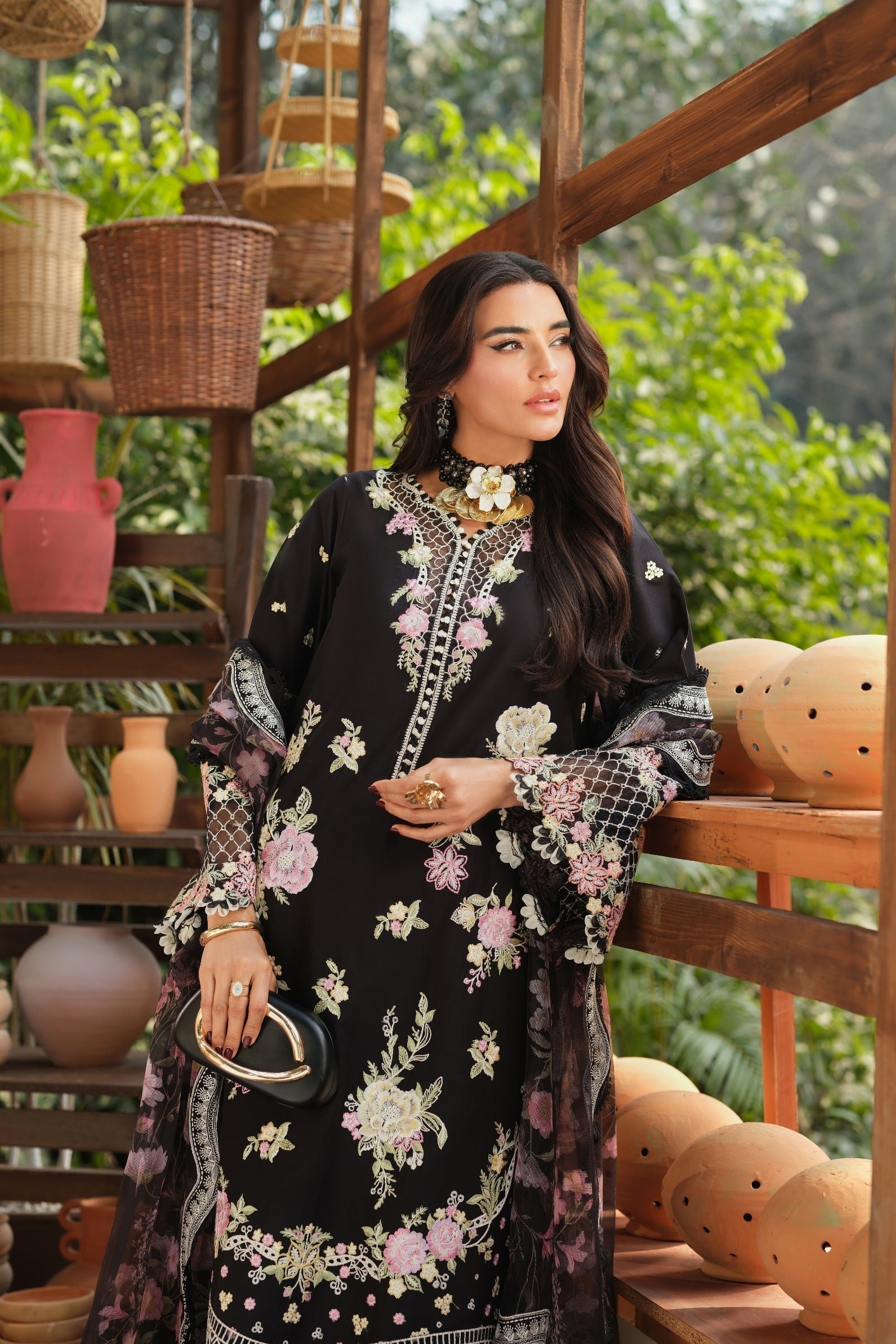 Maryam Hussain | Luxury Lawn 26 Unstitched Formal Festive Wear "Black" | 3pcs. - Image 4