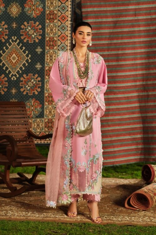 Maryam Hussain | Luxury Lawn 26 Unstitched Formal Festive Wear "Pink" | 3pcs.