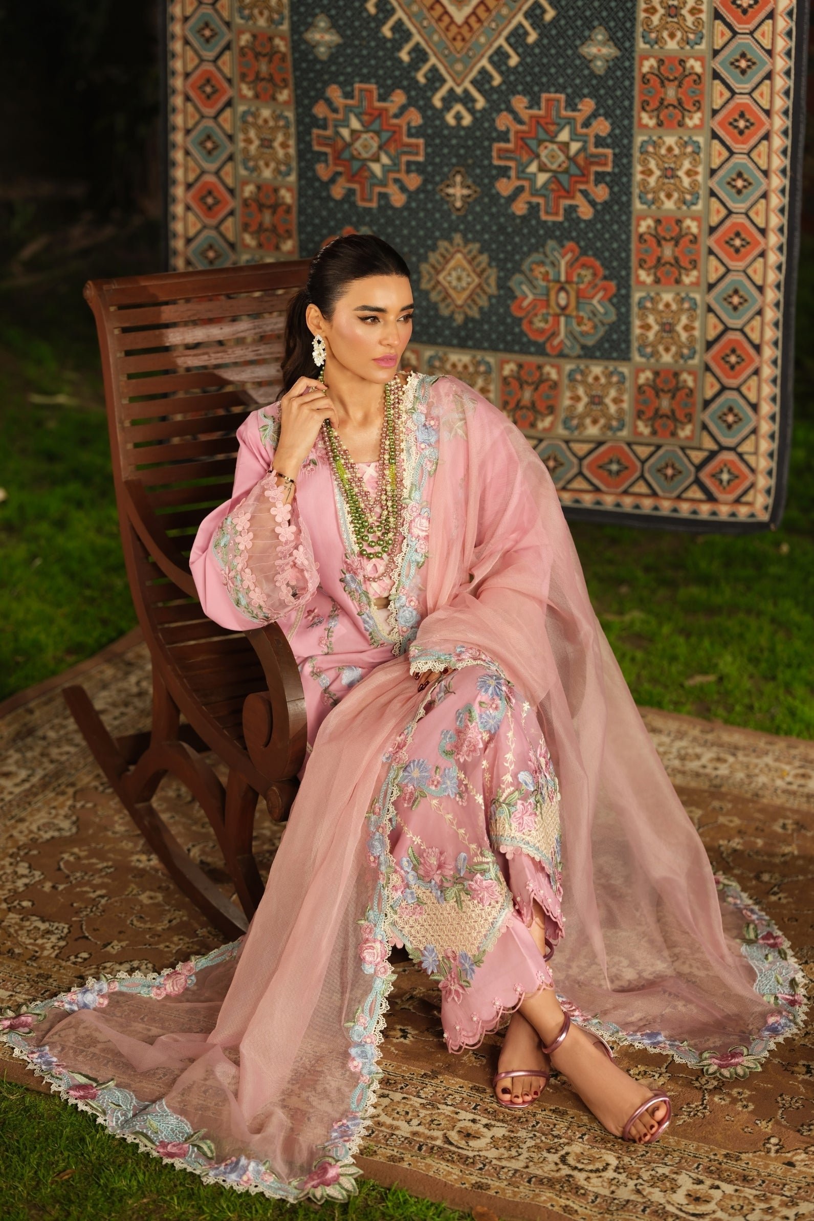Maryam Hussain | Luxury Lawn 26 Unstitched Formal Festive Wear "Pink" | 3pcs. - Image 2