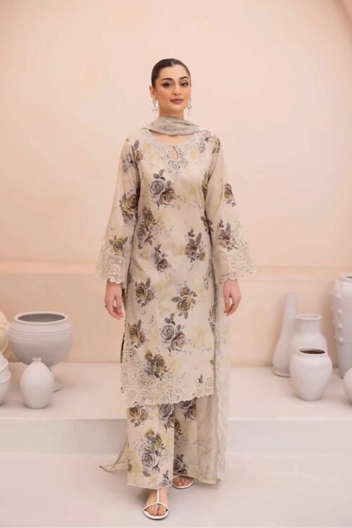 Adan's Libas | Aaira Eid Edit Lawn Stitched "Brown" Daily Casual Wear | d9-3pc