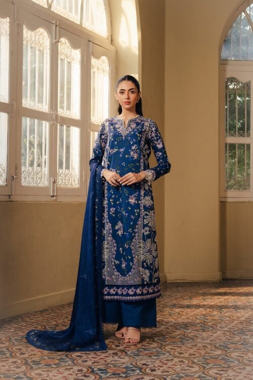 Afrozeh | Day Break Unstitched Lawn Formal Festive Wear "Blue" D01 | 3pcs.