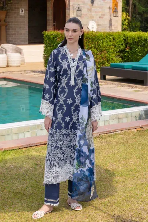 Adan’s Libas | Lasserkari Lawn 26 Unstitched Formal Festive Wear "Blue" D01 | 3pcs.