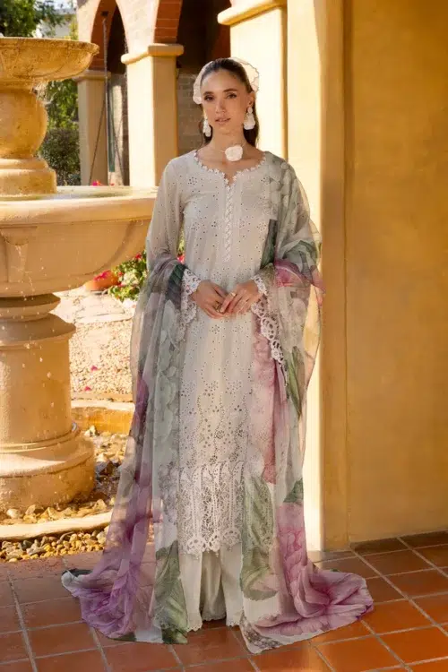 Adan’s Libas | Lasserkari Lawn 26 Unstitched Formal Festive Wear "White" D10 | 3pcs.