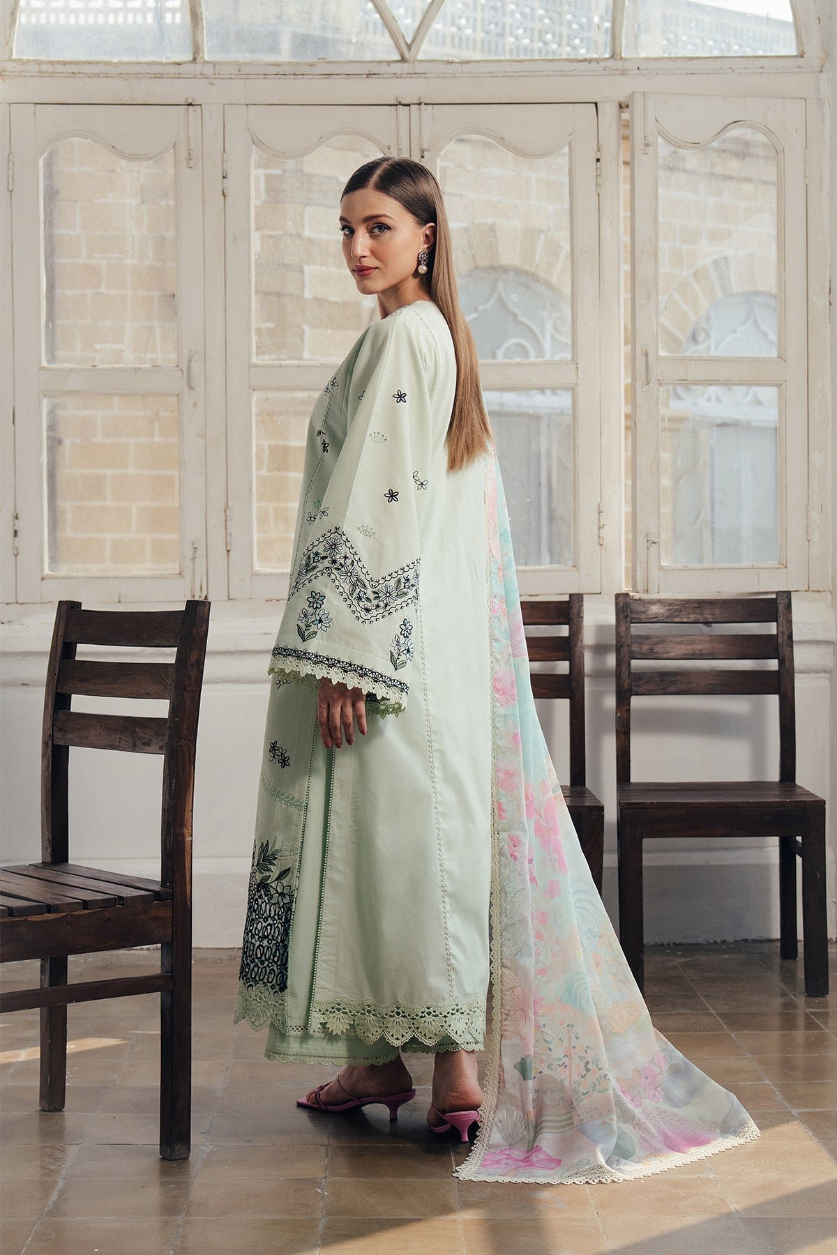 Afrozeh | Day Break Unstitched Lawn Formal Festive Wear "Green" D10 | 3pcs.