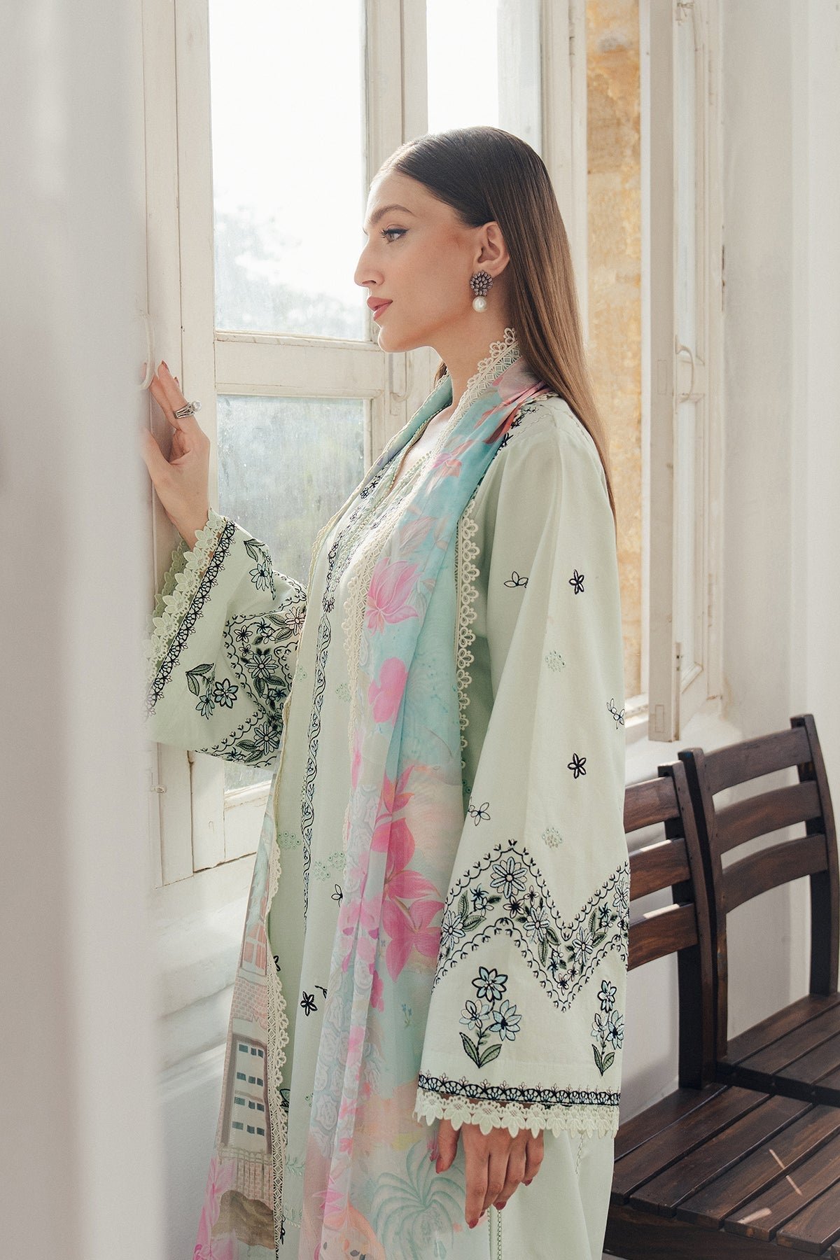 Afrozeh | Day Break Unstitched Lawn Formal Festive Wear "Green" D10 | 3pcs. - Image 2