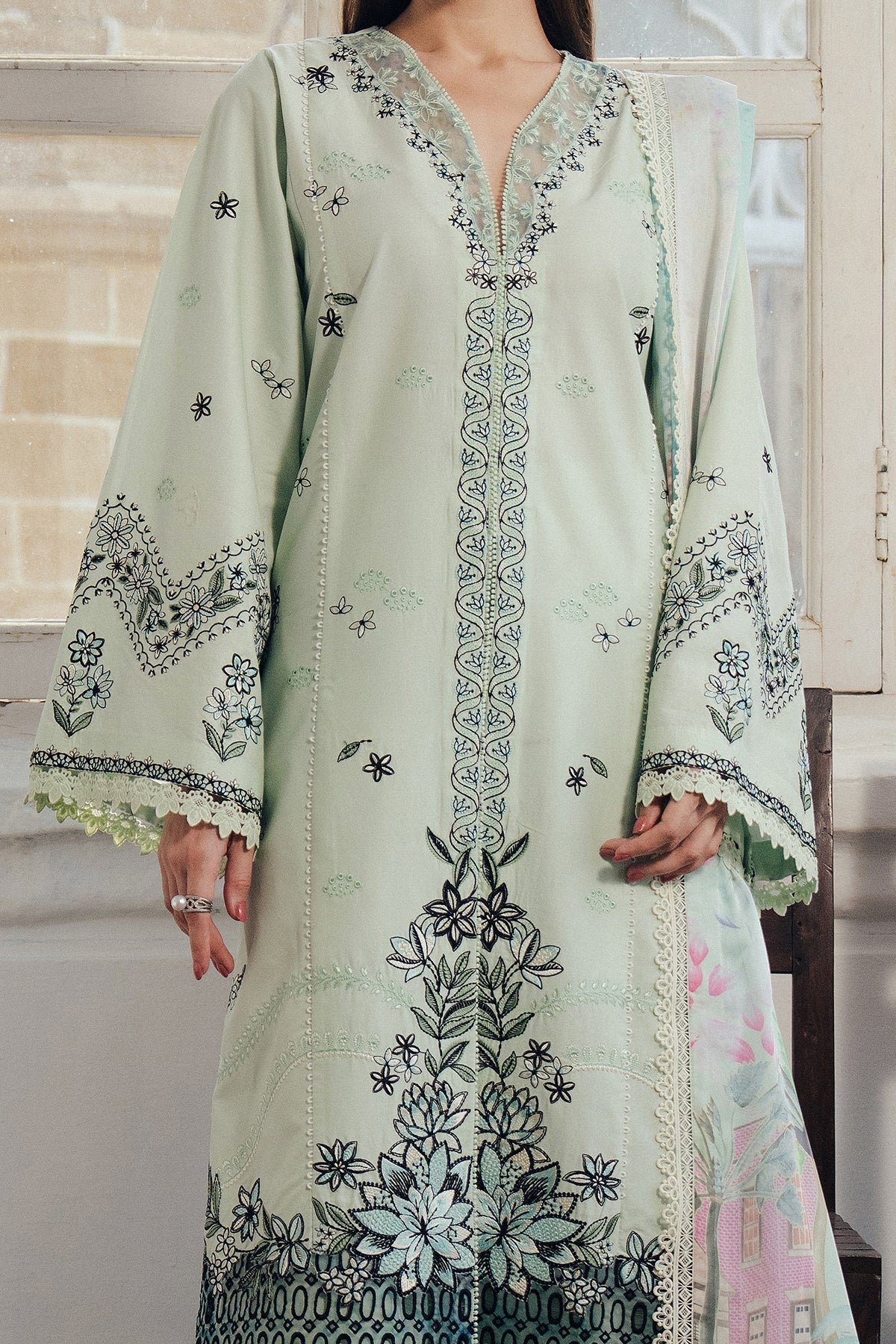 Afrozeh | Day Break Unstitched Lawn Formal Festive Wear "Green" D10 | 3pcs. - Image 3