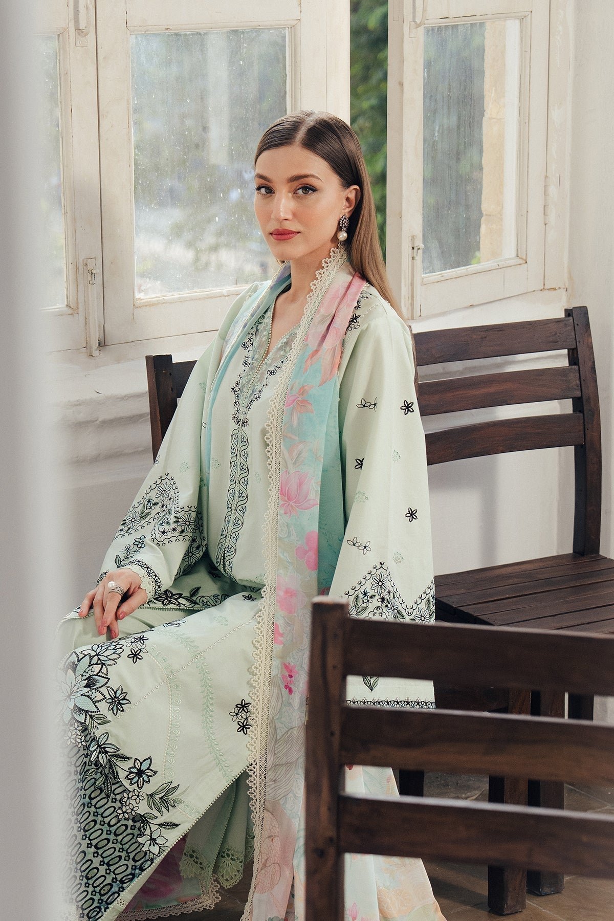 Afrozeh | Day Break Unstitched Lawn Formal Festive Wear "Green" D10 | 3pcs. - Image 4