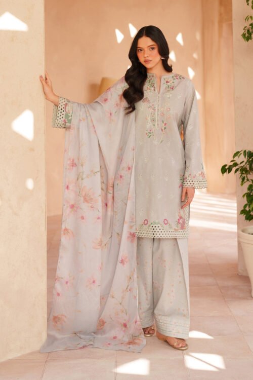 Iznik | Eid Lawn Unstitched Collection 26 Formal Festive Wear "Grey" EL-12 | 3Pcs.