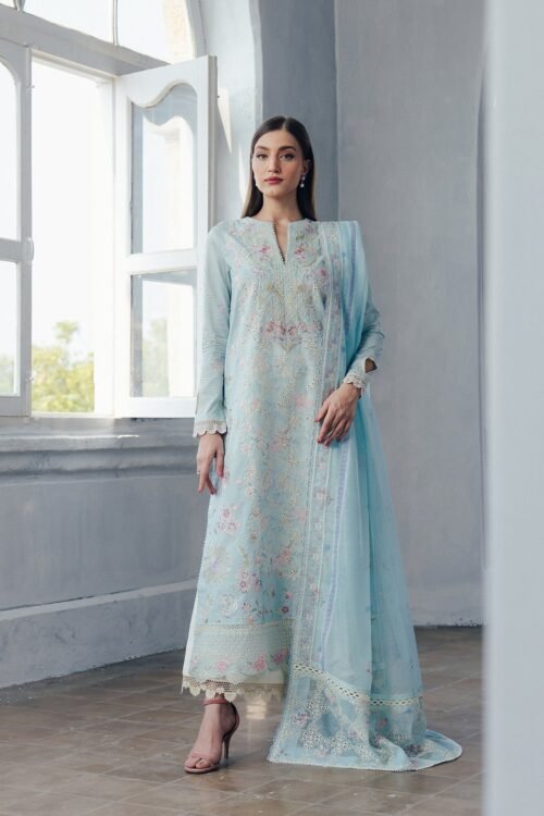 Afrozeh | Day Break Unstitched Lawn Formal Festive Wear "Blue" D03 | 3pcs.