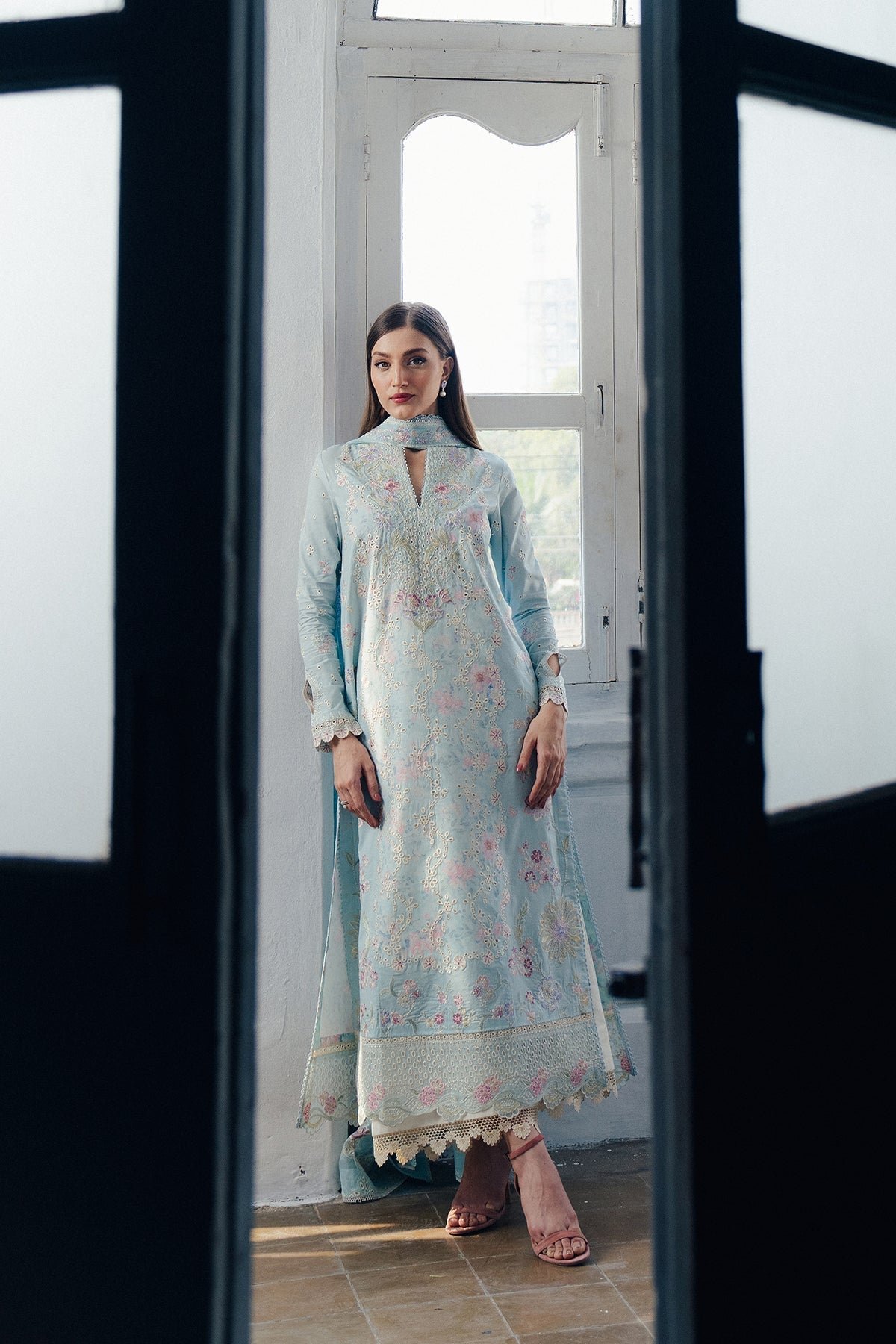 Afrozeh | Day Break Unstitched Lawn Formal Festive Wear "Blue" D03 | 3pcs. - Image 3