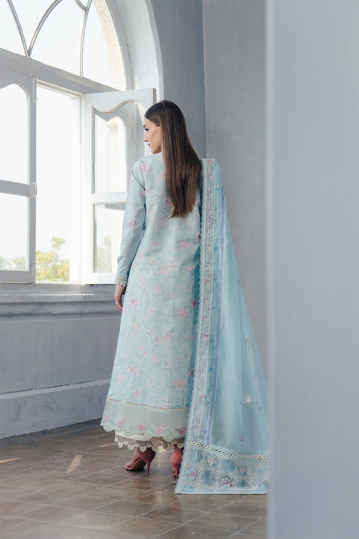 Afrozeh | Day Break Unstitched Lawn Formal Festive Wear "Blue" D03 | 3pcs. - Image 4