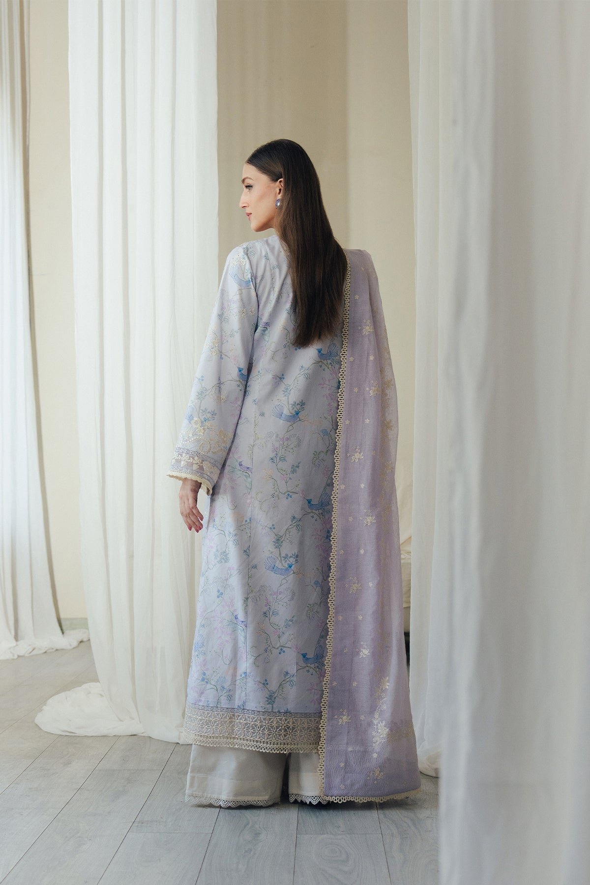 Afrozeh | Day Break Unstitched Lawn Formal Festive Wear "Purple" D04 | 3pcs. - Image 2