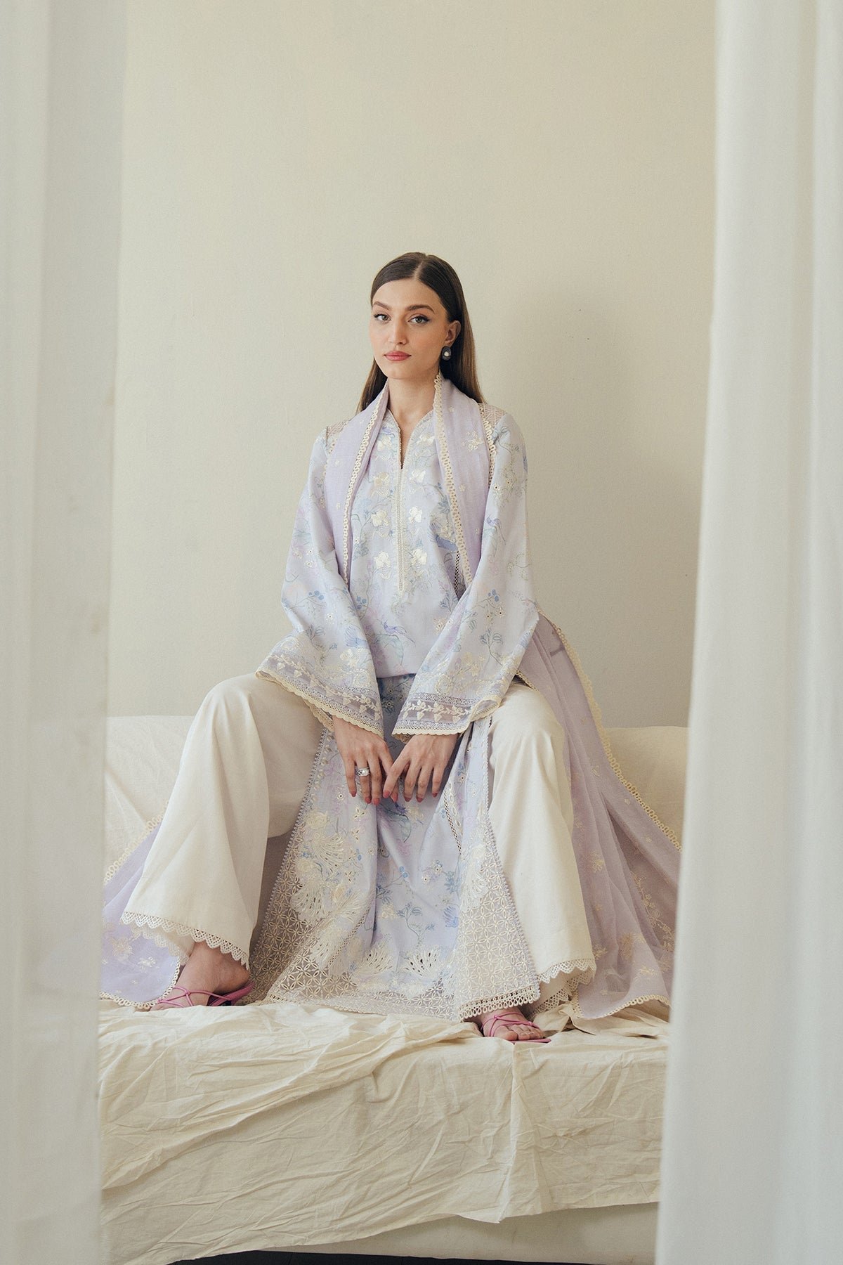 Afrozeh | Day Break Unstitched Lawn Formal Festive Wear "Purple" D04 | 3pcs. - Image 4