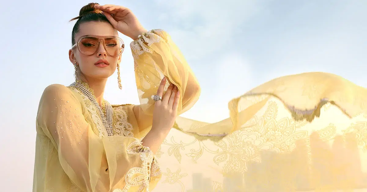 Maria B | Lawn Vol-26 4A-Unstitched "Yellow" Formal Festive Wear | 3pc - Image 2
