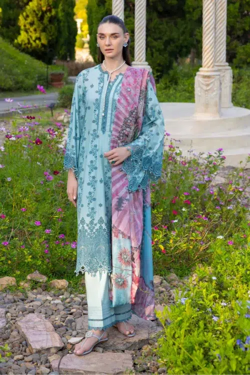 Adan’s Libas | Lasserkari Lawn 26 Unstitched Formal Festive Wear "Blue" D05 | 3pcs.