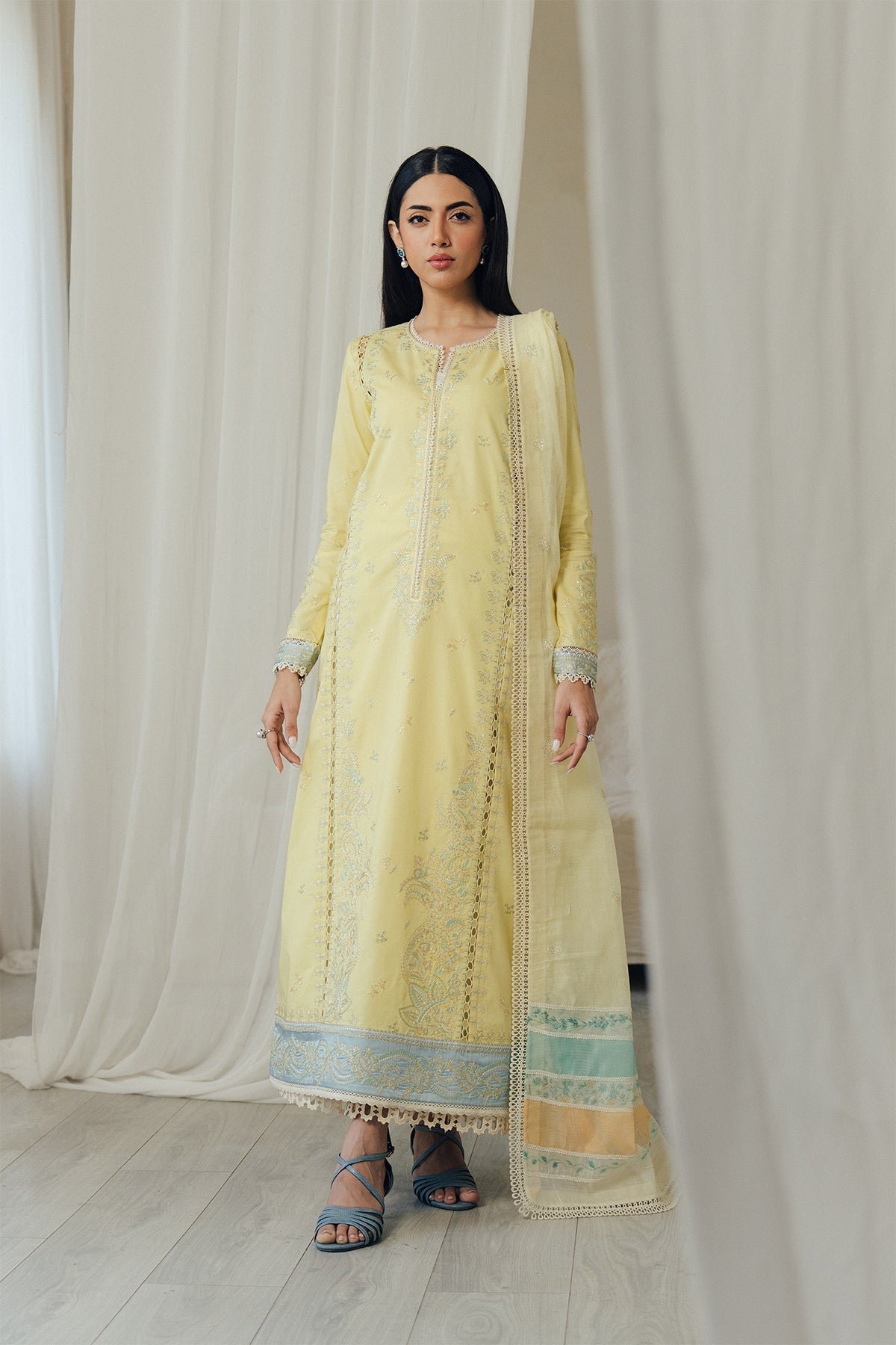 Afrozeh | Day Break Unstitched Lawn Formal Festive Wear "Yellow" D06 | 3pcs.