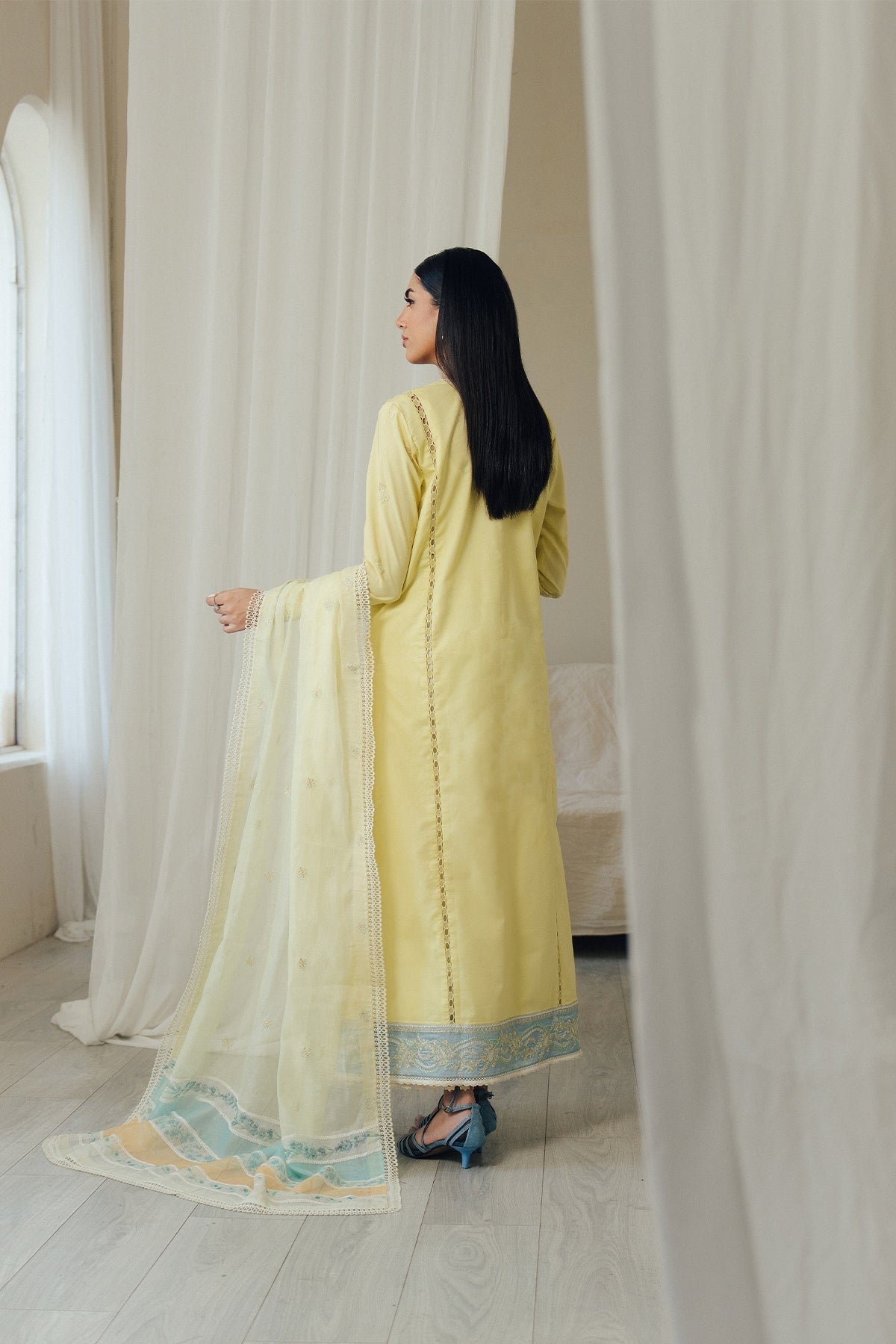 Afrozeh | Day Break Unstitched Lawn Formal Festive Wear "Yellow" D06 | 3pcs. - Image 2