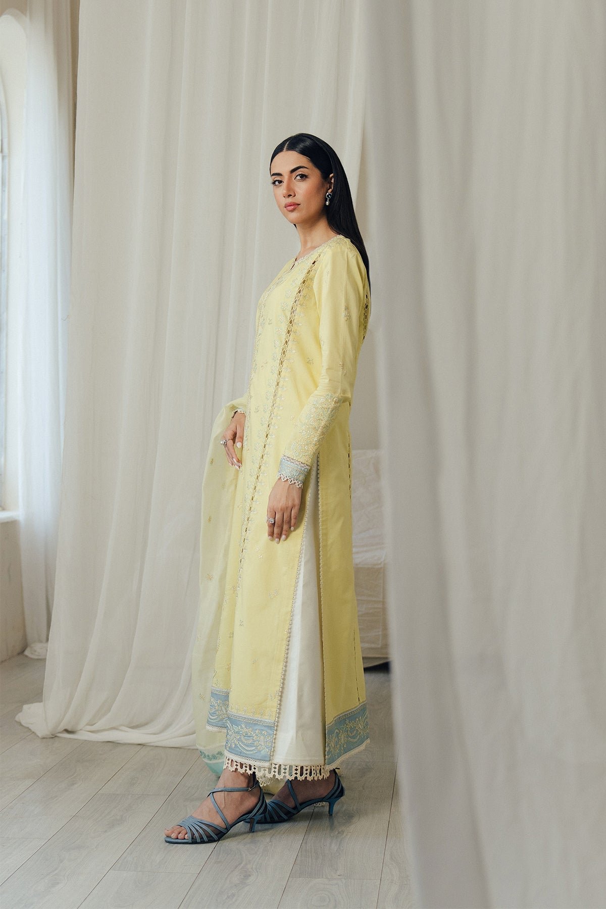 Afrozeh | Day Break Unstitched Lawn Formal Festive Wear "Yellow" D06 | 3pcs. - Image 3