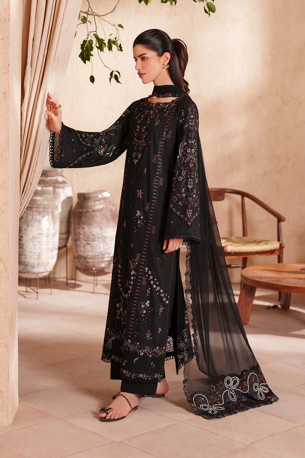 Iznik | Eid Lawn Unstitched Collection 26 Formal Festive Wear "Black" EL-07 | 3Pcs. - Image 3