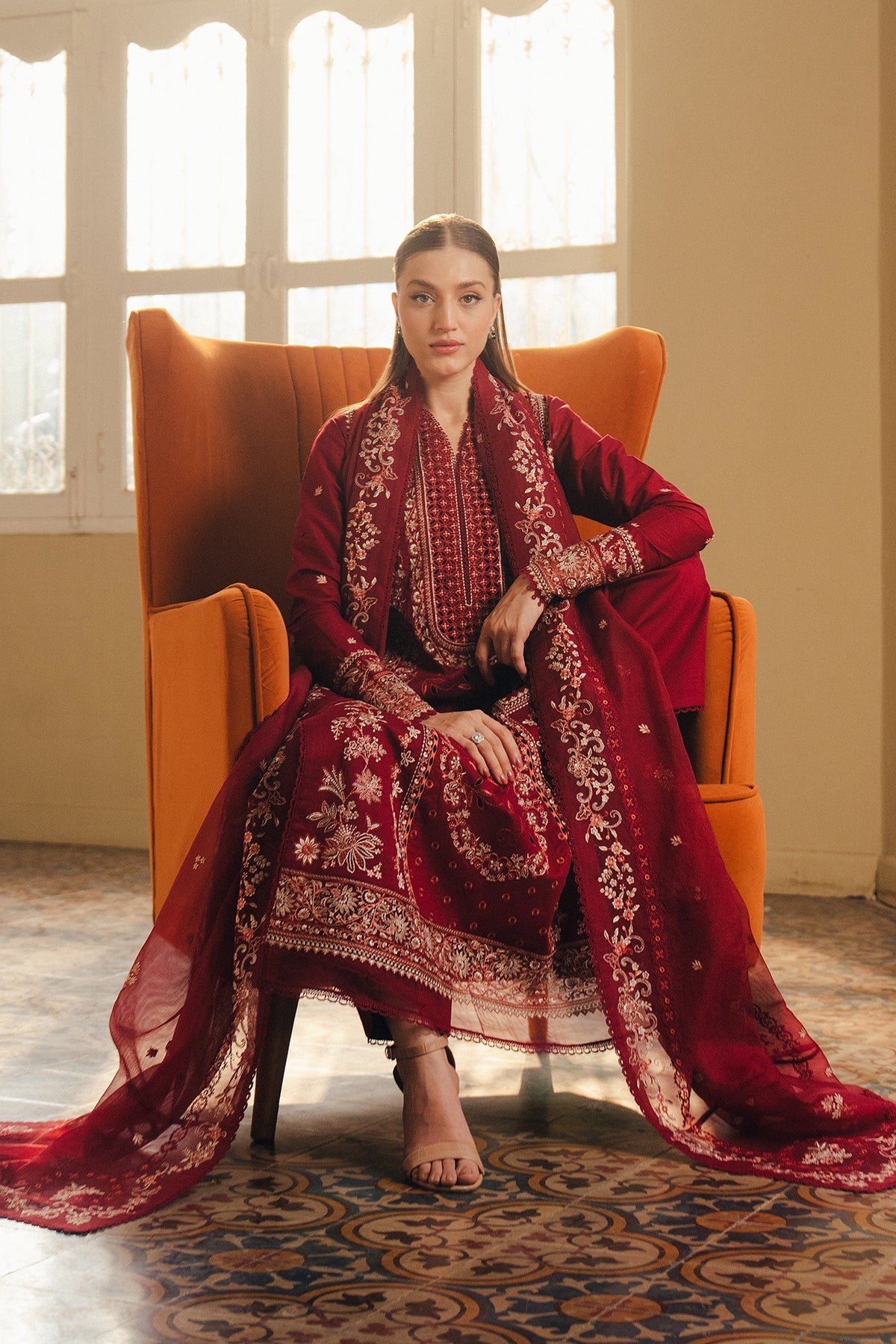 Afrozeh | Day Break Unstitched Lawn Formal Festive Wear "Red" D07 | 3pcs. - Image 2