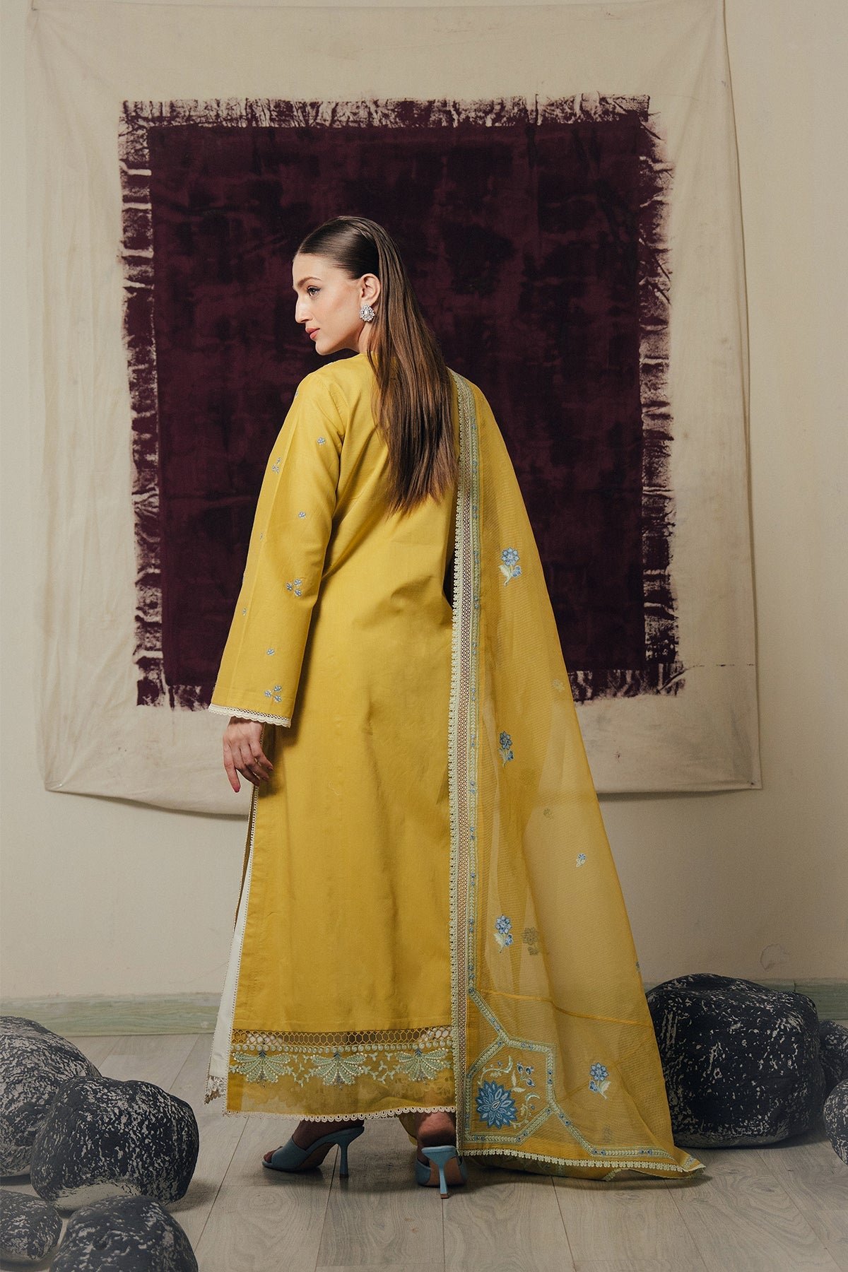 Afrozeh | Day Break Unstitched Lawn Formal Festive Wear "Yellow" D09 | 3pcs. - Image 3