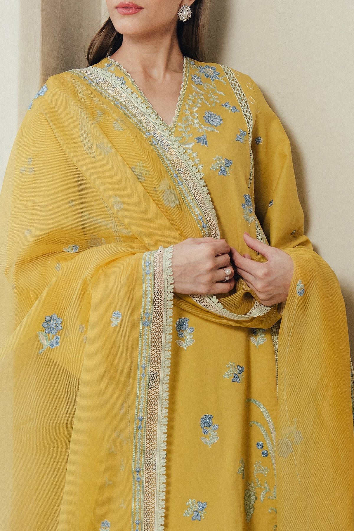 Afrozeh | Day Break Unstitched Lawn Formal Festive Wear "Yellow" D09 | 3pcs. - Image 4