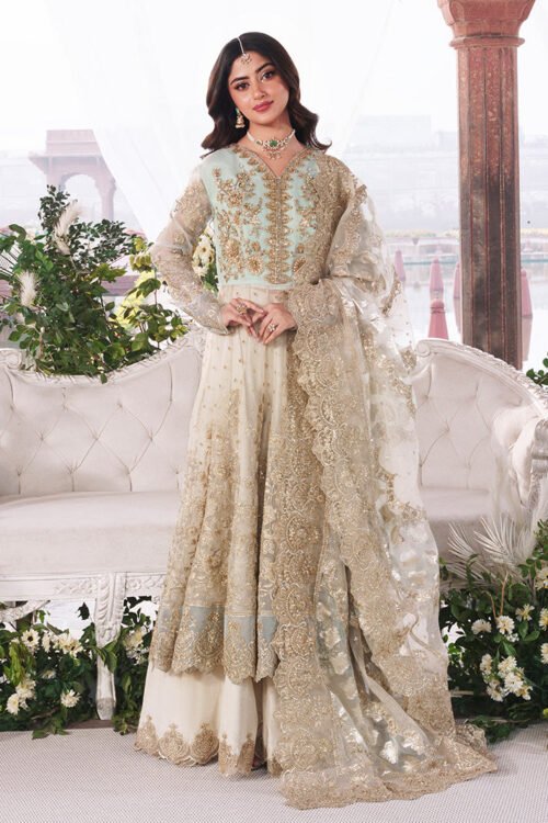 Imrozia | Serene Sajal Bridal 26' Vol 02 Stitched Organza Wedding Dress "Blue" | Gown 3 Pcs.