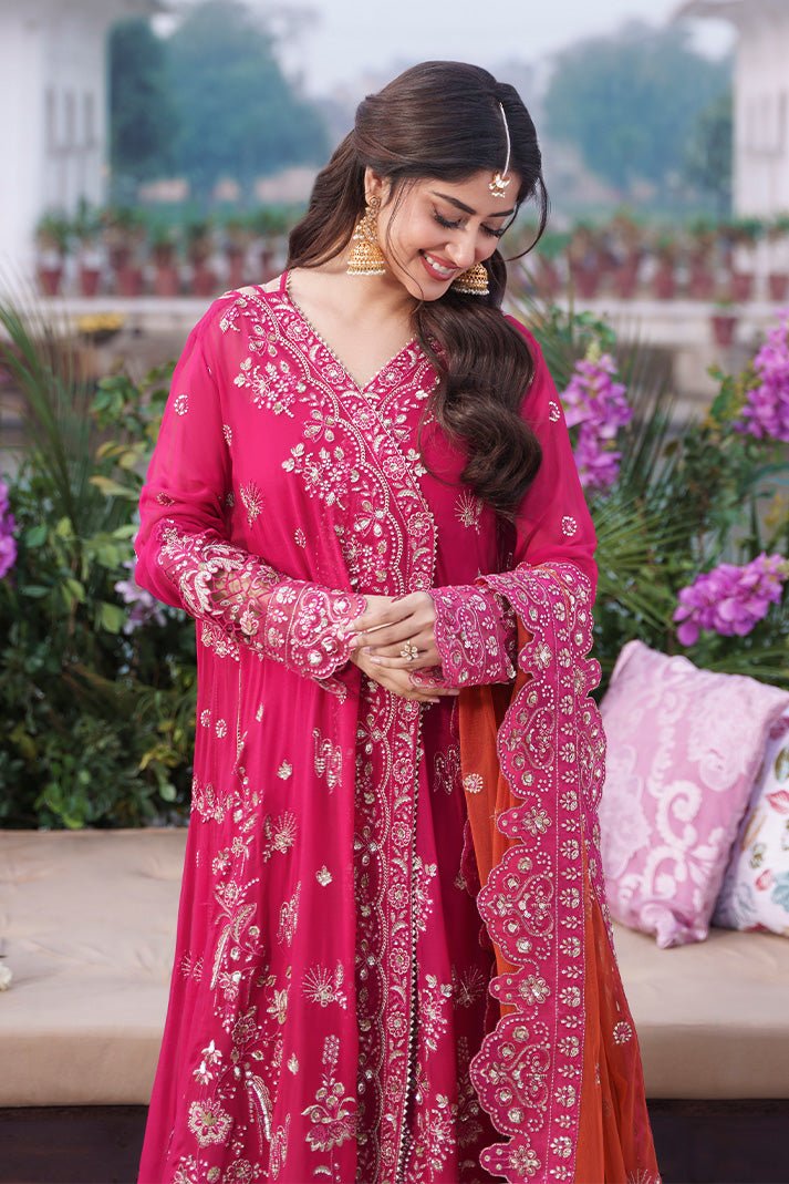 Imrozia | Serene Sajal Bridal 26' Vol 02 Stitched Organza Wedding Dress "Pink" | Gown 3 Pcs. - Image 3