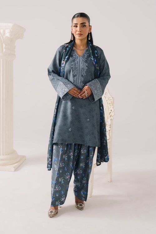 Imrozia Serene | Floral Atelier Lawn’26 V-1 Stitched "Grey" Formal Festive Wear | L12-3pc