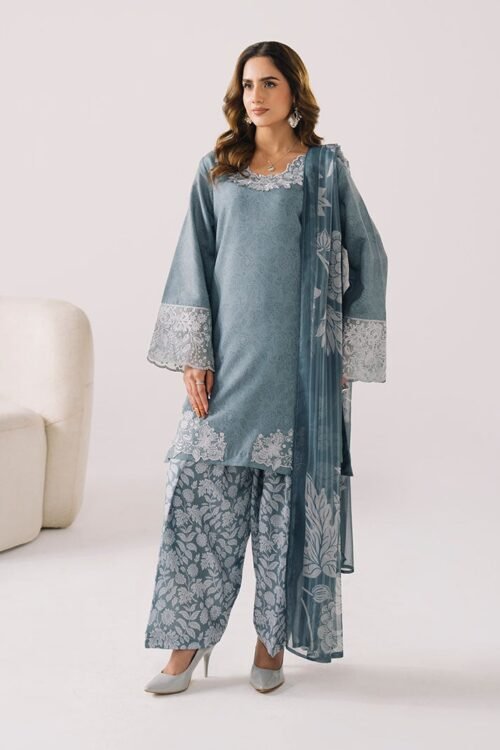 Imrozia Serene | Floral Atelier Lawn’26 V-1 Stitched "Grey" Formal Festive Wear | L23-3pc