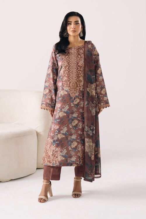 Imrozia Serene | Floral Atelier Lawn’26 V-1 Stitched "Brown" Formal Festive Wear | L24-3pc