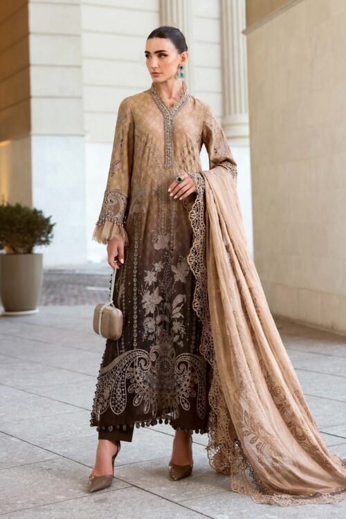 Maria B | Lawn Vol-26 1A-Unstitched "Brown" Formal Festive Wear | 3pc