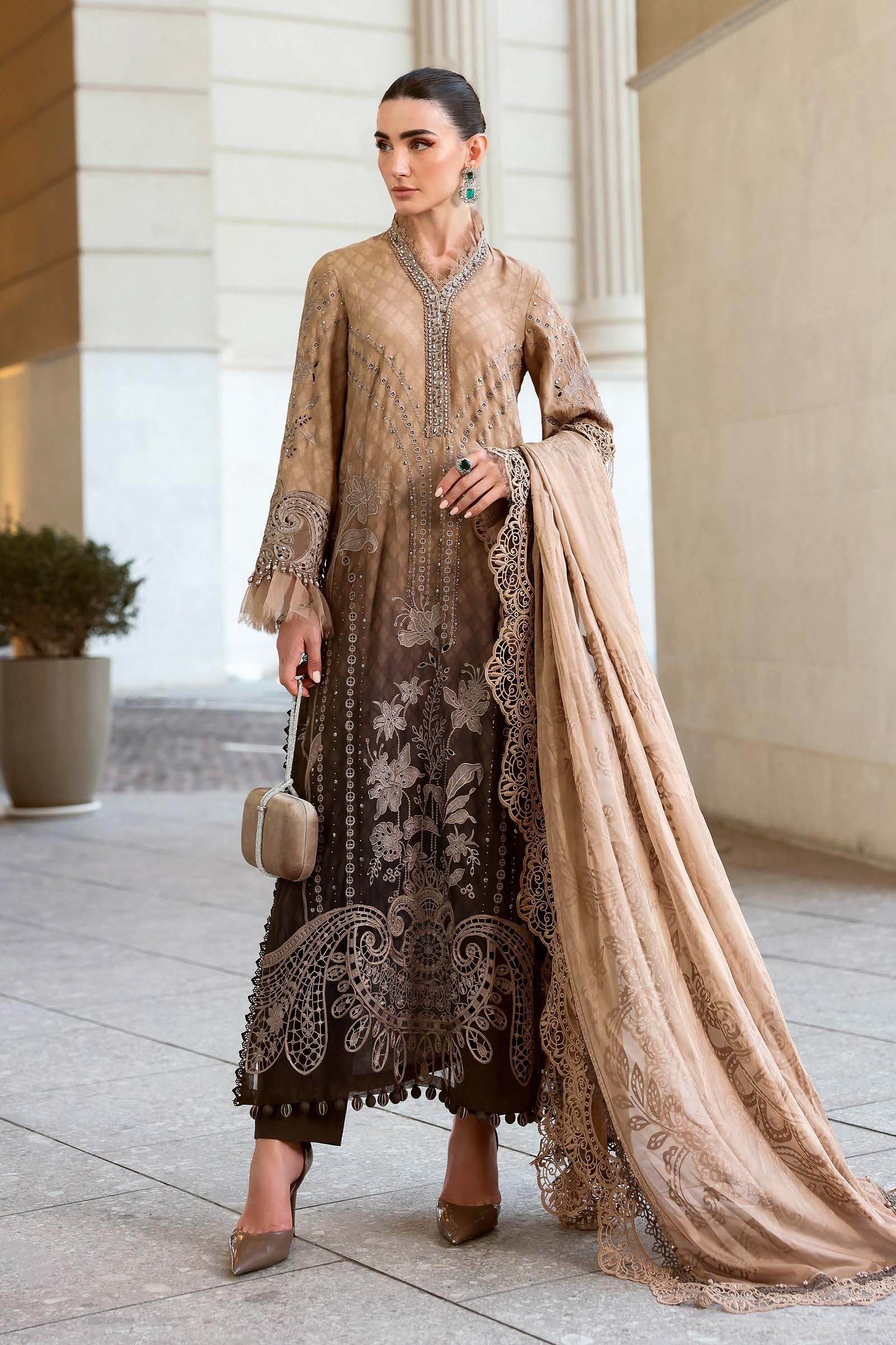Maria B | Lawn Vol-26 1A-Unstitched "Brown" Formal Festive Wear | 3pc