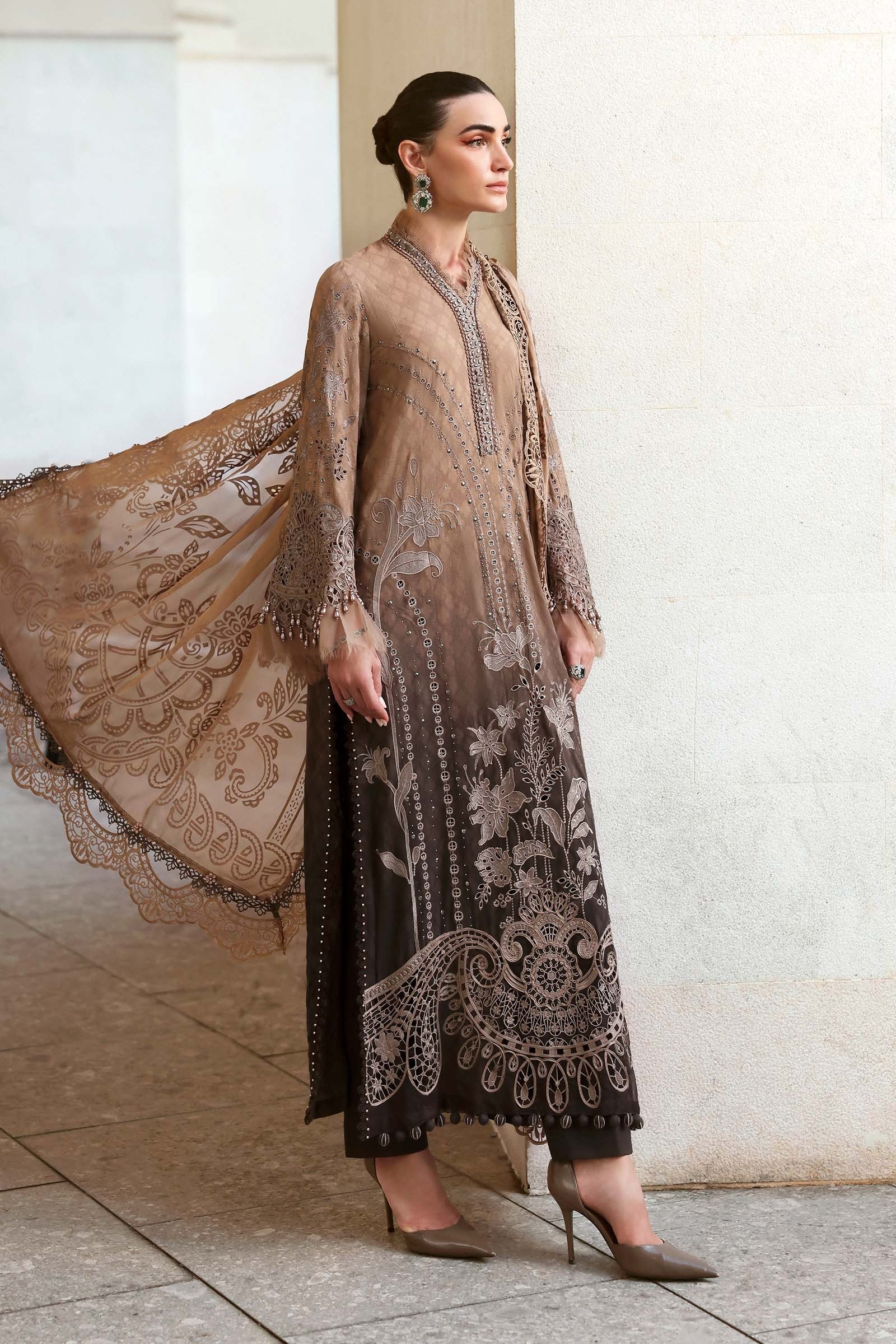 Maria B | Lawn Vol-26 1A-Unstitched "Brown" Formal Festive Wear | 3pc - Image 2