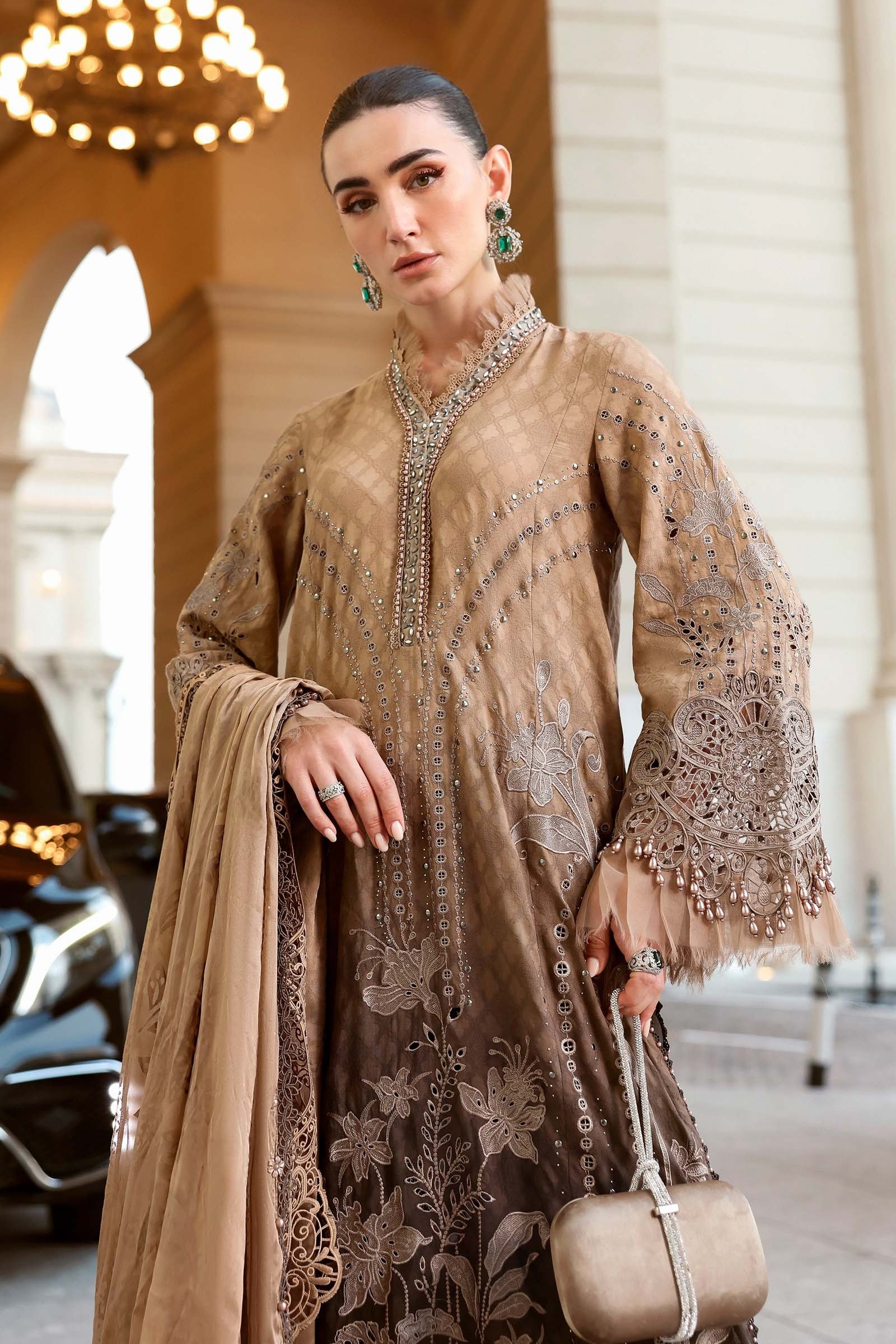Maria B | Lawn Vol-26 1A-Unstitched "Brown" Formal Festive Wear | 3pc - Image 3