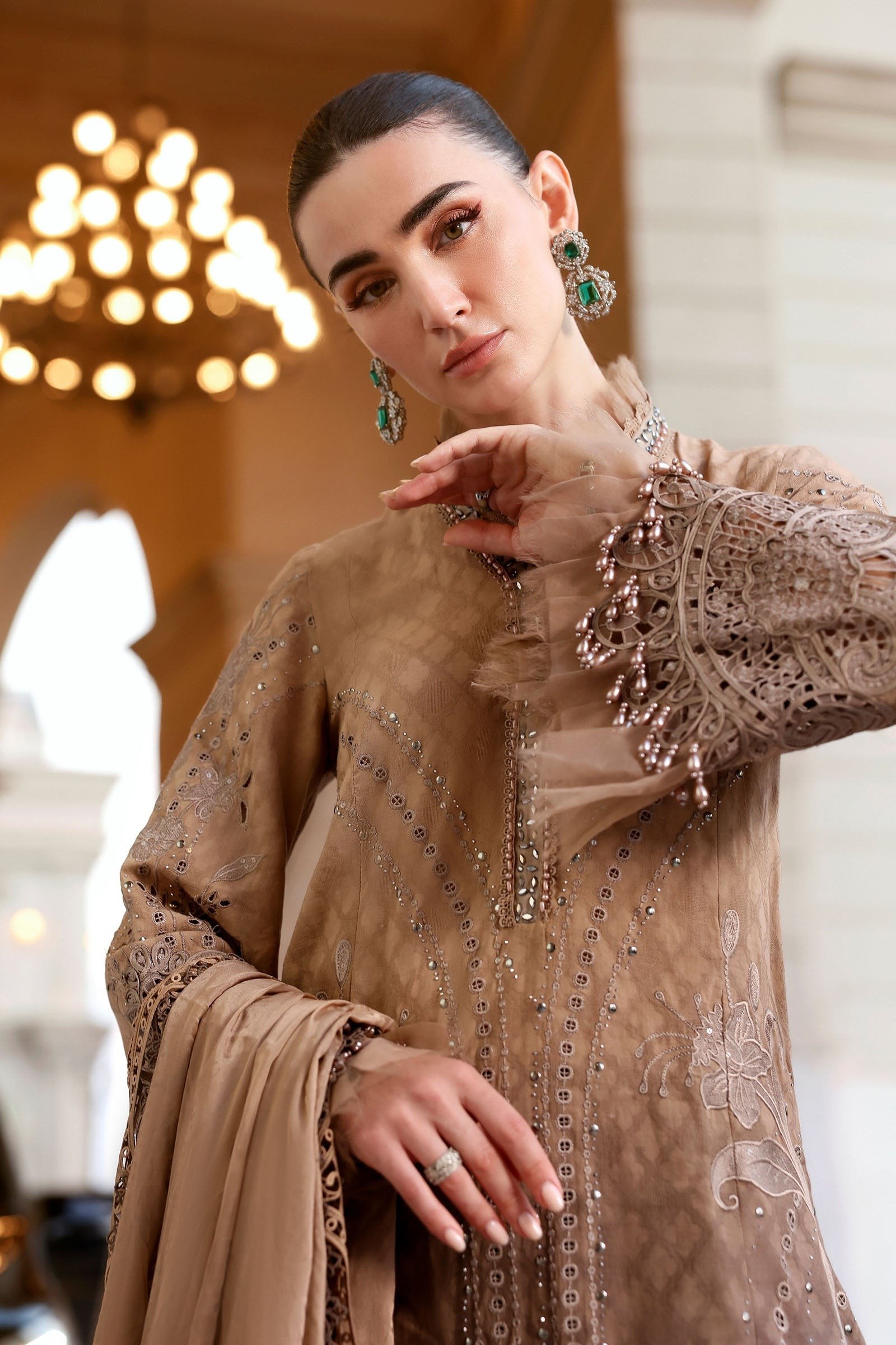 Maria B | Lawn Vol-26 1A-Unstitched "Brown" Formal Festive Wear | 3pc - Image 4