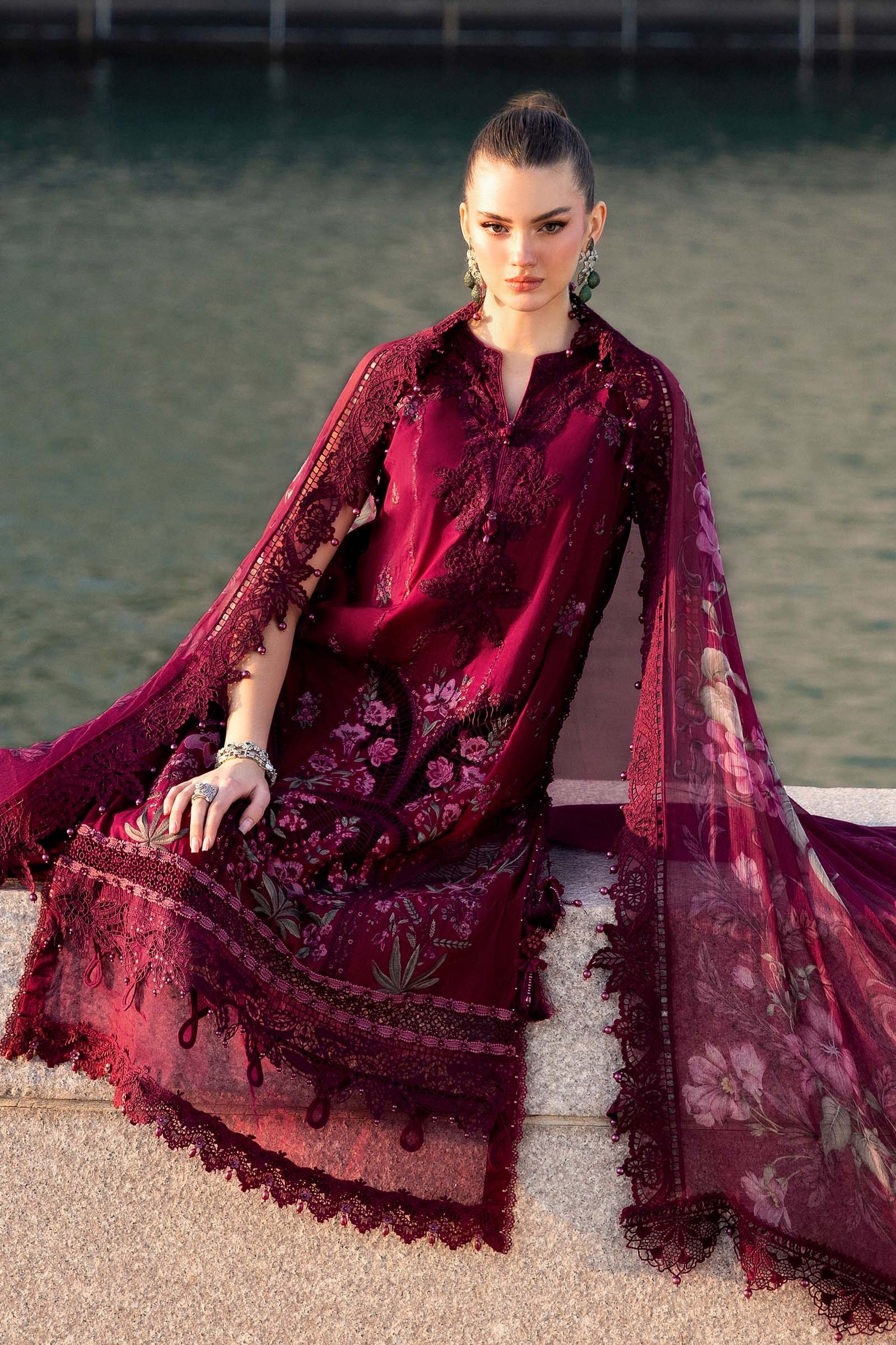 Maria B | Lawn Vol-26 11B-Unstitched "Red" Formal Festive Wear | 3pc - Image 3