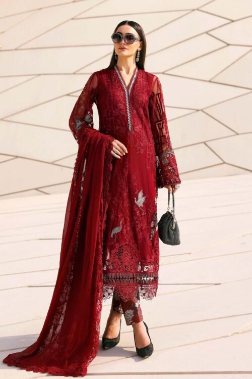 Maria B | Lawn Vol-26 7A-Unstitched "Red" Formal Festive Wear | 3pc