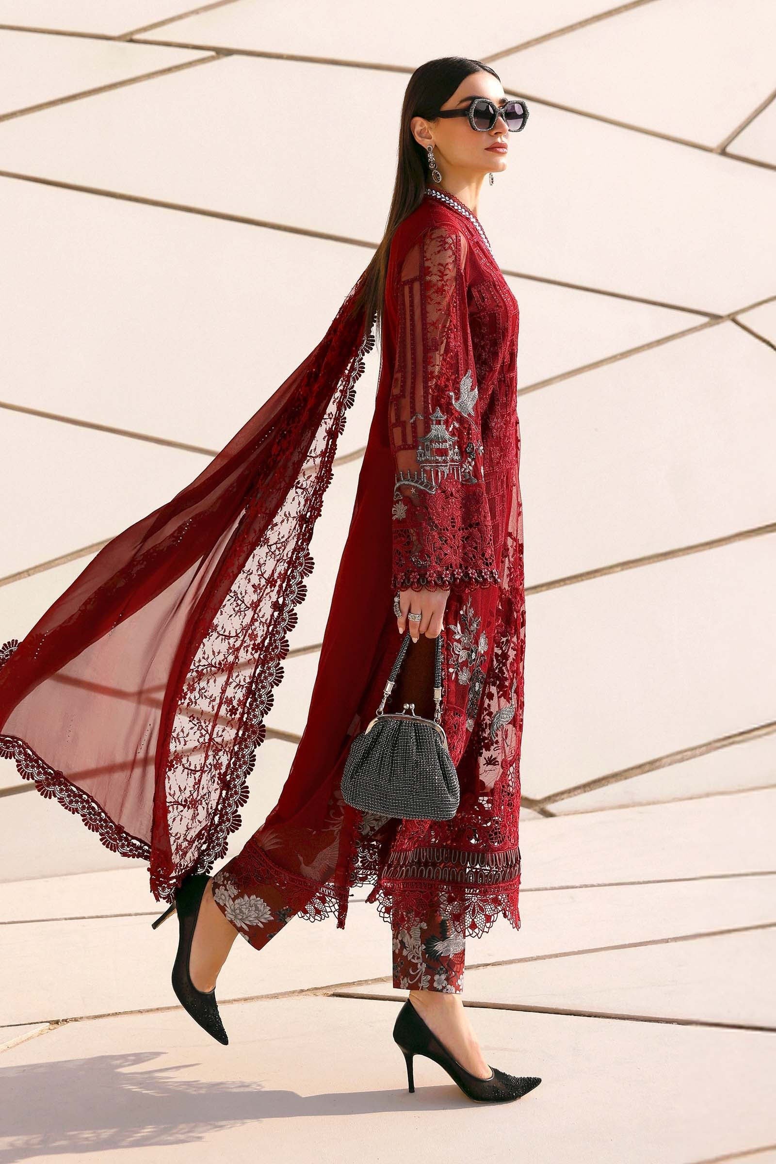 Maria B | Lawn Vol-26 7A-Unstitched "Red" Formal Festive Wear | 3pc - Image 2