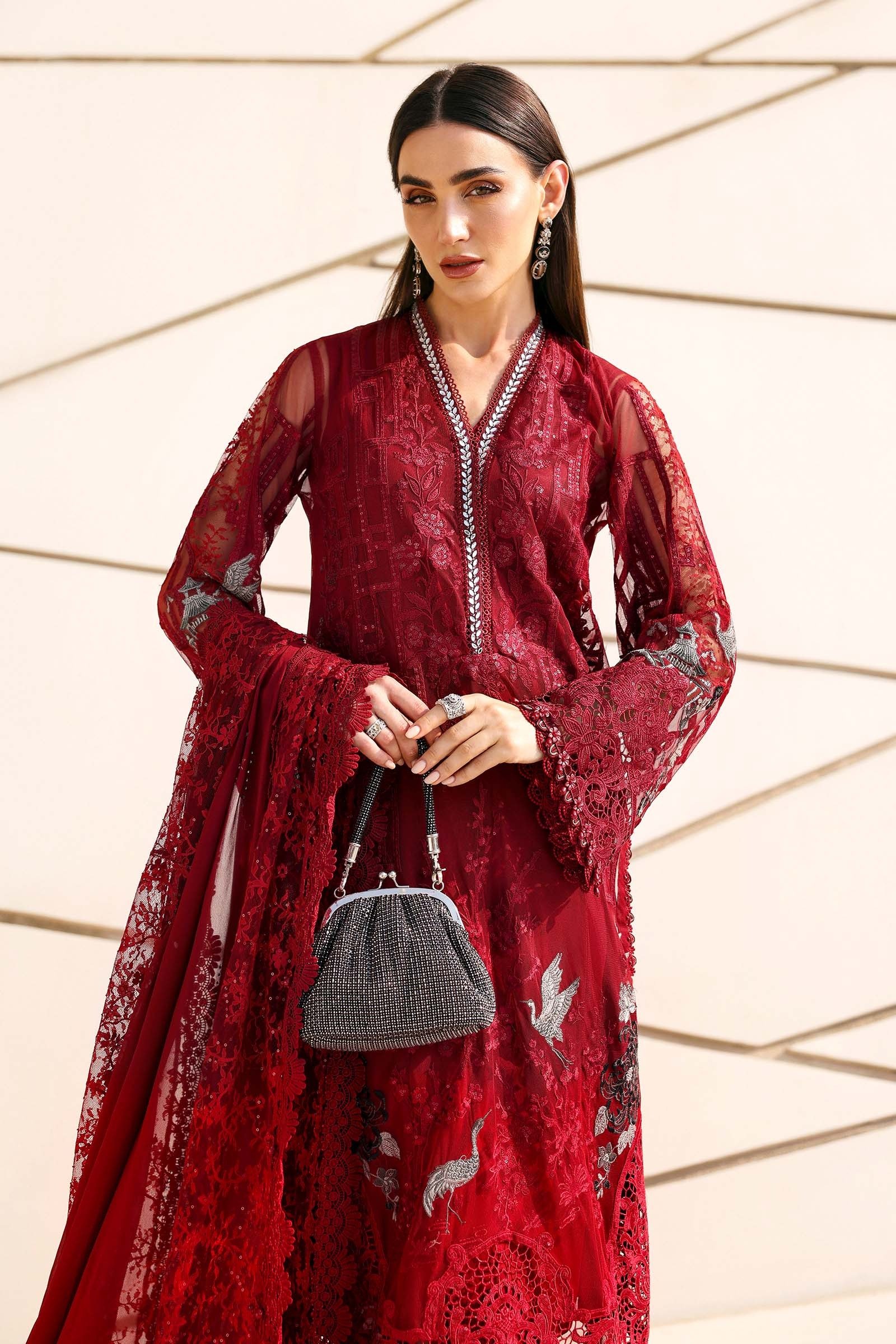 Maria B | Lawn Vol-26 7A-Unstitched "Red" Formal Festive Wear | 3pc - Image 3