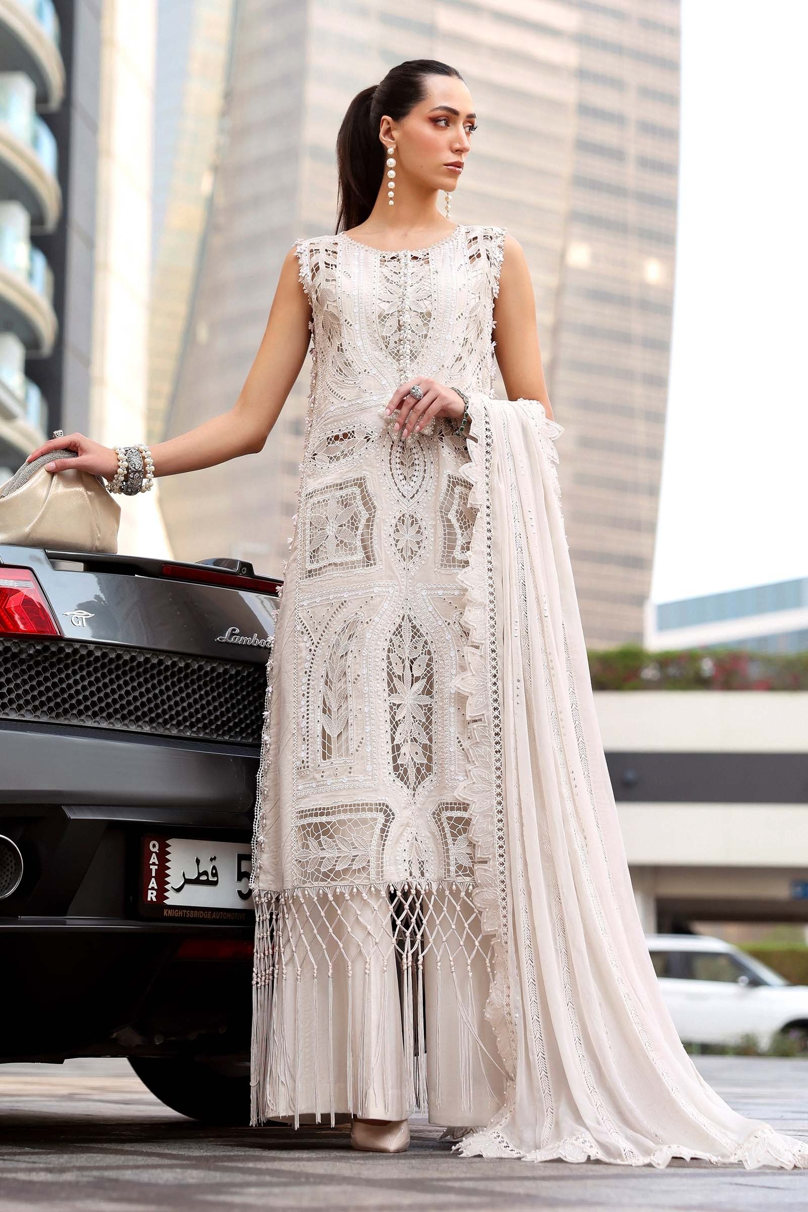 Maria B | Lawn Vol-26 8A-Unstitched "White" Formal Festive Wear | 3pc