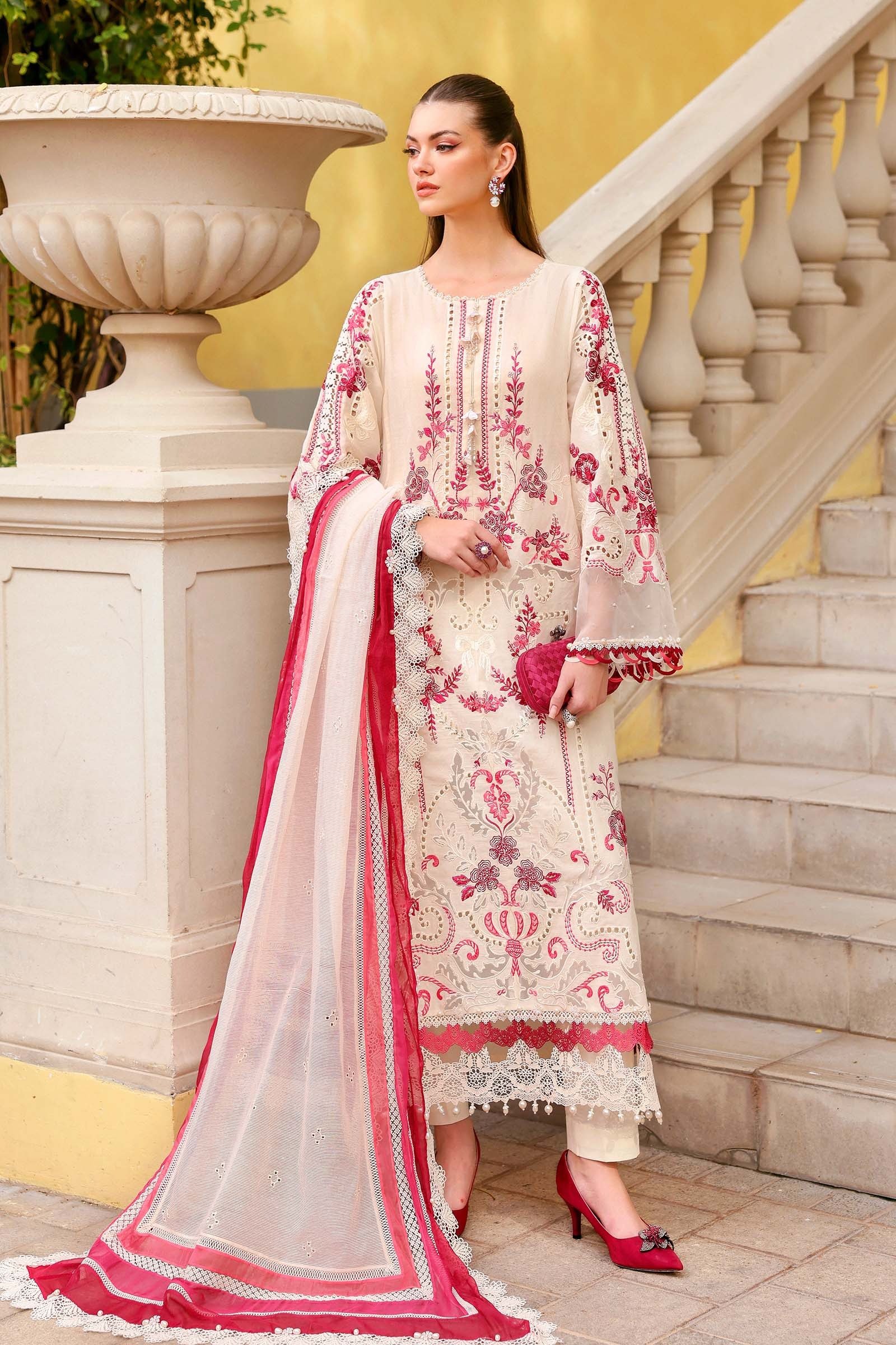 Maria B | Lawn Vol-26 9A-Unstitched "White" Formal Festive Wear | 3pc