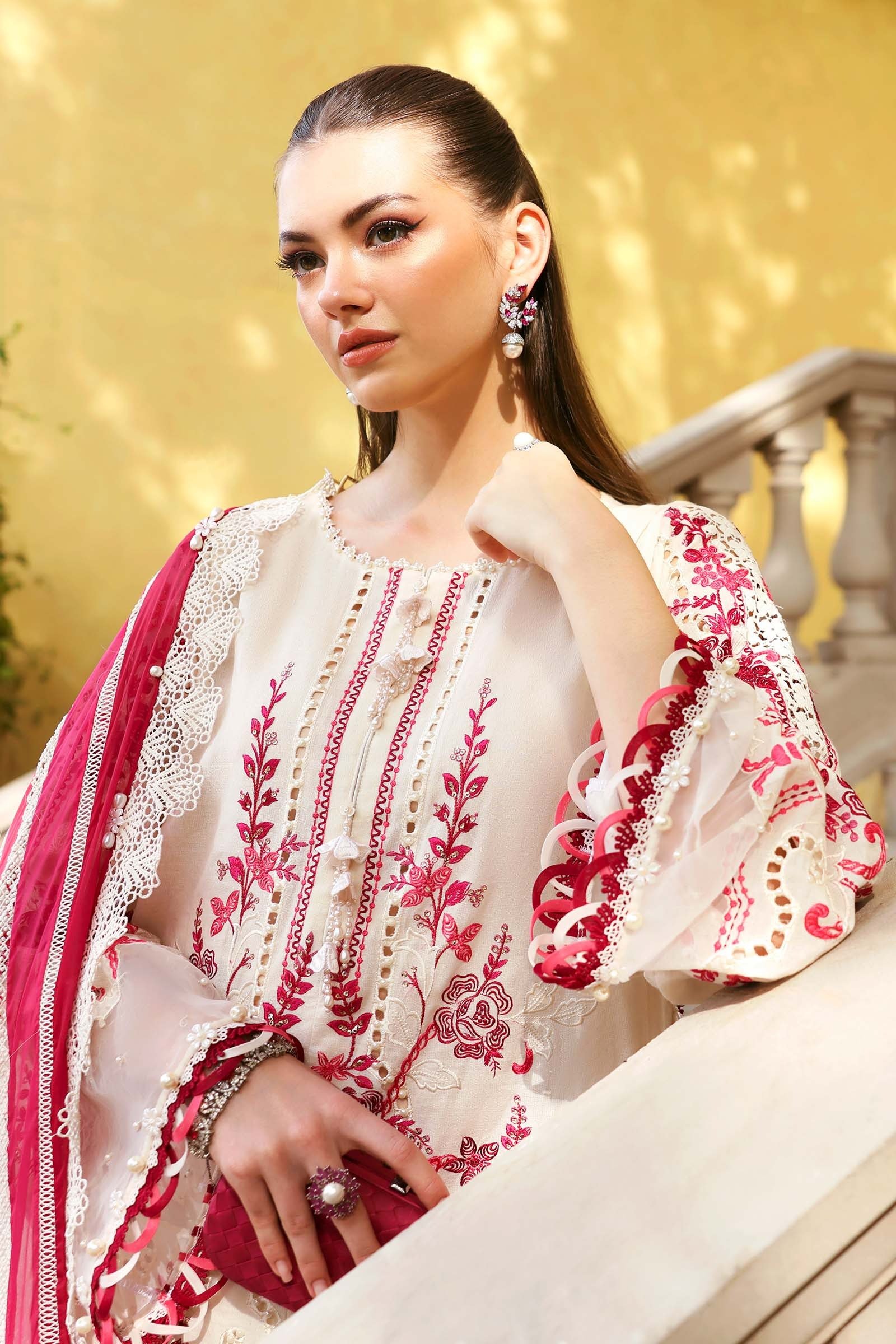 Maria B | Lawn Vol-26 9A-Unstitched "White" Formal Festive Wear | 3pc - Image 2
