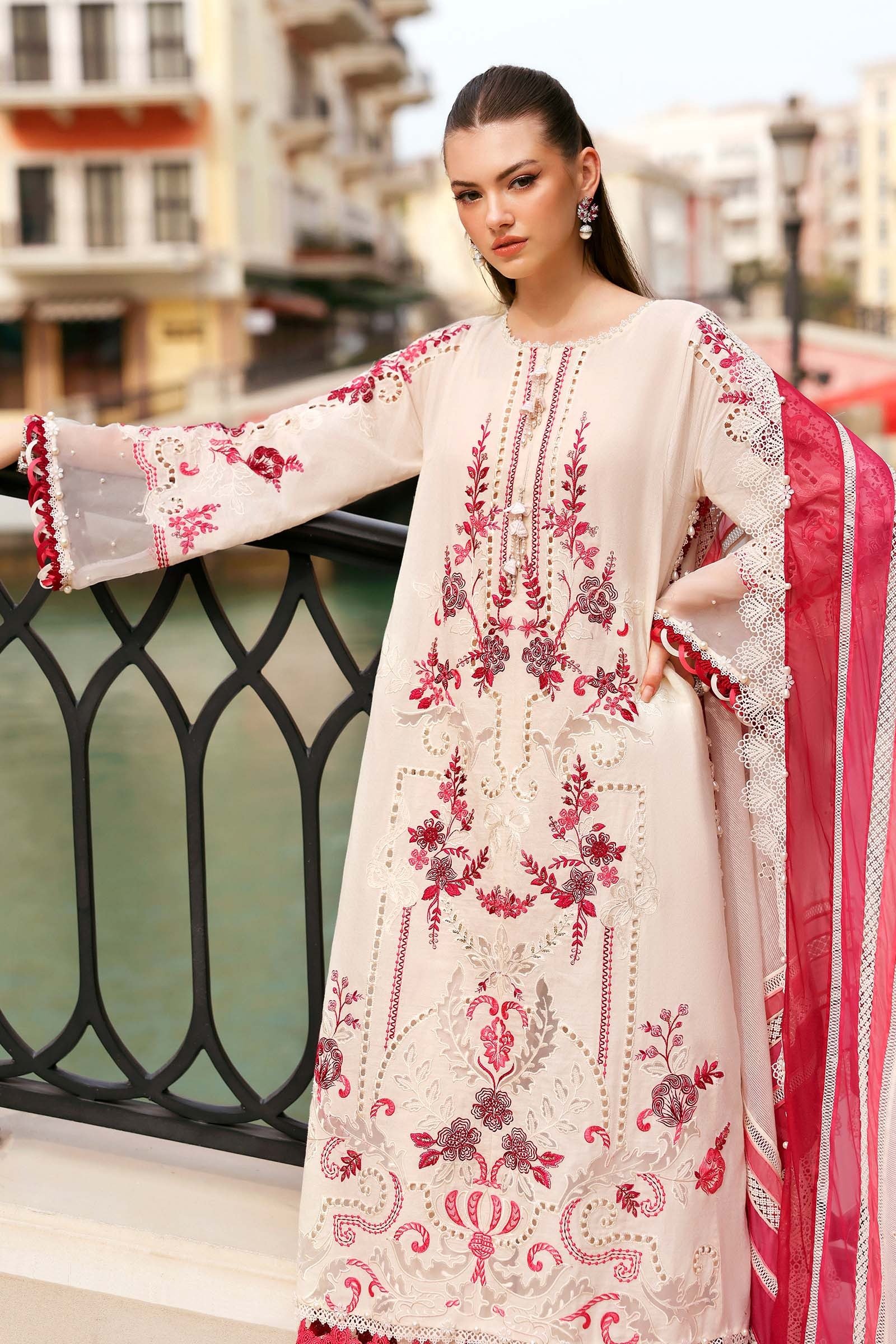 Maria B | Lawn Vol-26 9A-Unstitched "White" Formal Festive Wear | 3pc - Image 3