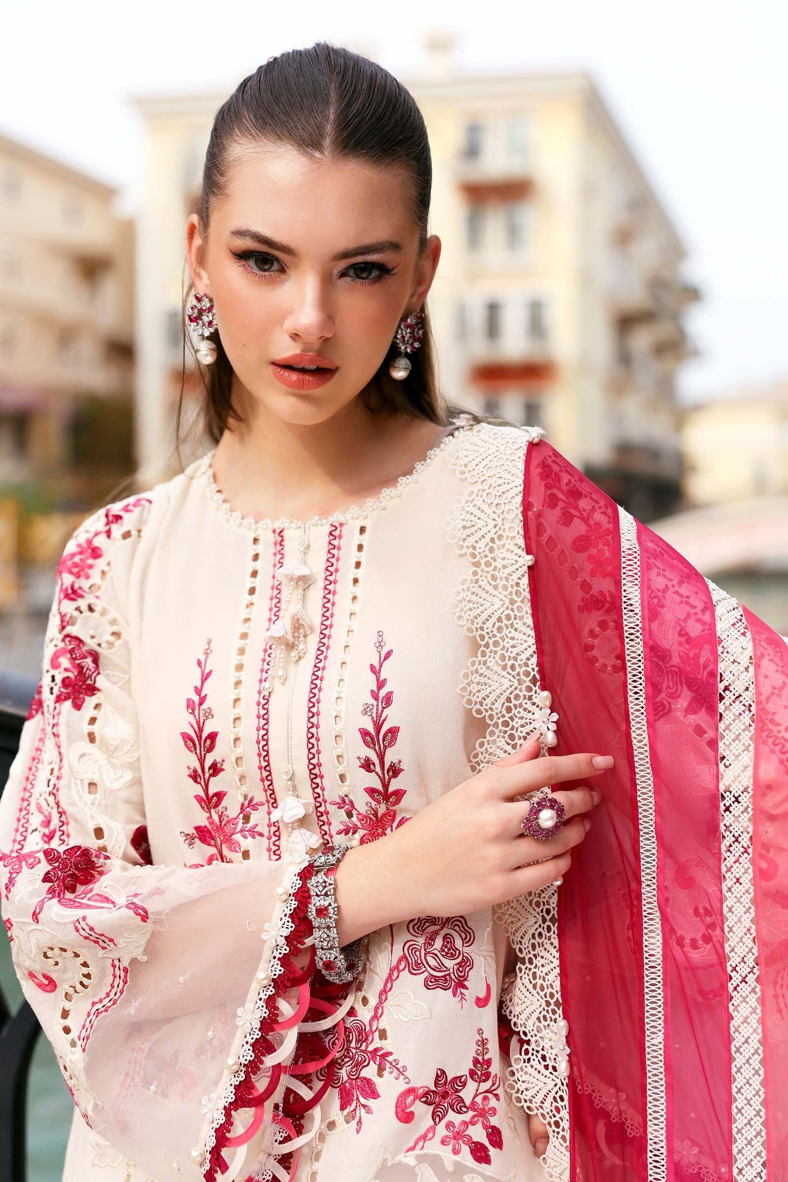 Maria B | Lawn Vol-26 9A-Unstitched "White" Formal Festive Wear | 3pc - Image 4