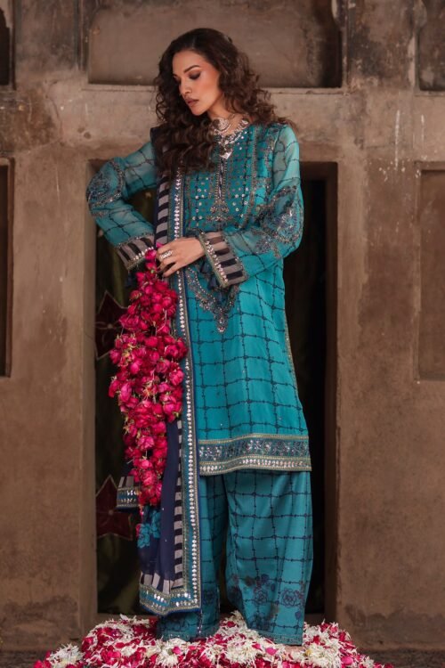 Charizma | Vasal Luxury Chiffon Unstitched Collection Vol 1 Formal Festive Wear VSL6-05 "Blue" | 3pcs-M.