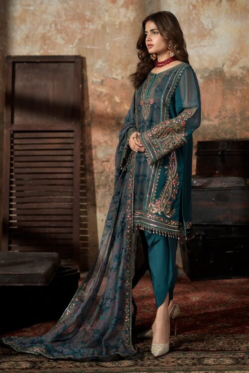 Charizma | Vasal Luxury Chiffon Unstitched Collection Vol 1 Formal Festive Wear VSL6-07 "Blue" | 3pcs-M.