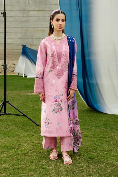 Imrozia | Serene Premium Dahlia Unstitched Lawn 26 Formal Festive Wear "Pink" SL-126 | 3Pcs.